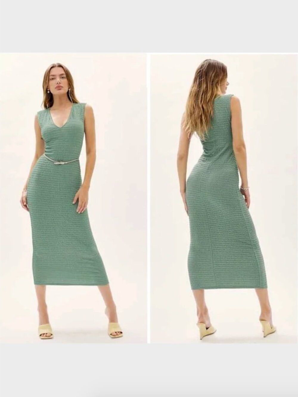 Reformation Teal Palm Knit Textured V-Neck Sleeveless Midi Dress - Size S
